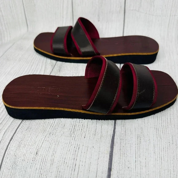 J.Crew Brown‎ Wood Leather 2 Strap Sandals Size 6 - Picture 4 of 6